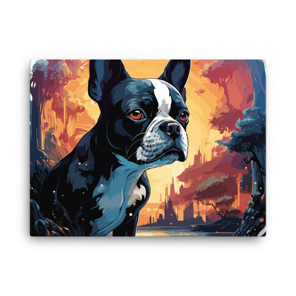 Artistic Representation Of A Boston Terrier In A Surreal Place Canvas