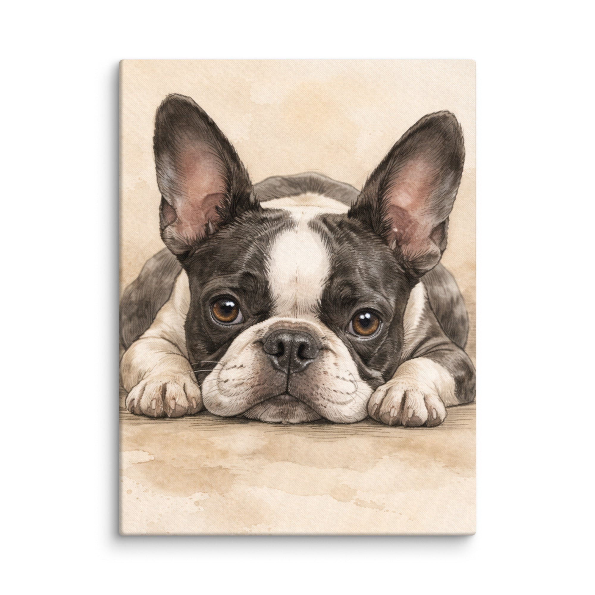 Watercolor Boston Terrier Dog Art Print Canvas . 18″×24″