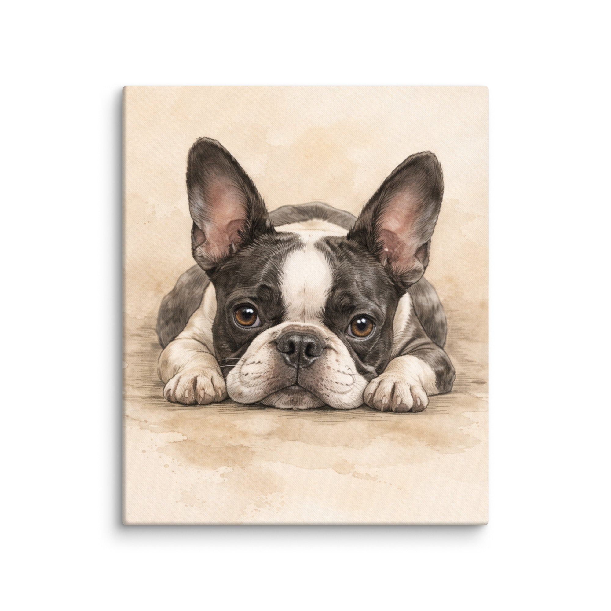 Watercolor Boston Terrier Dog Art Print Canvas . 20″×24″