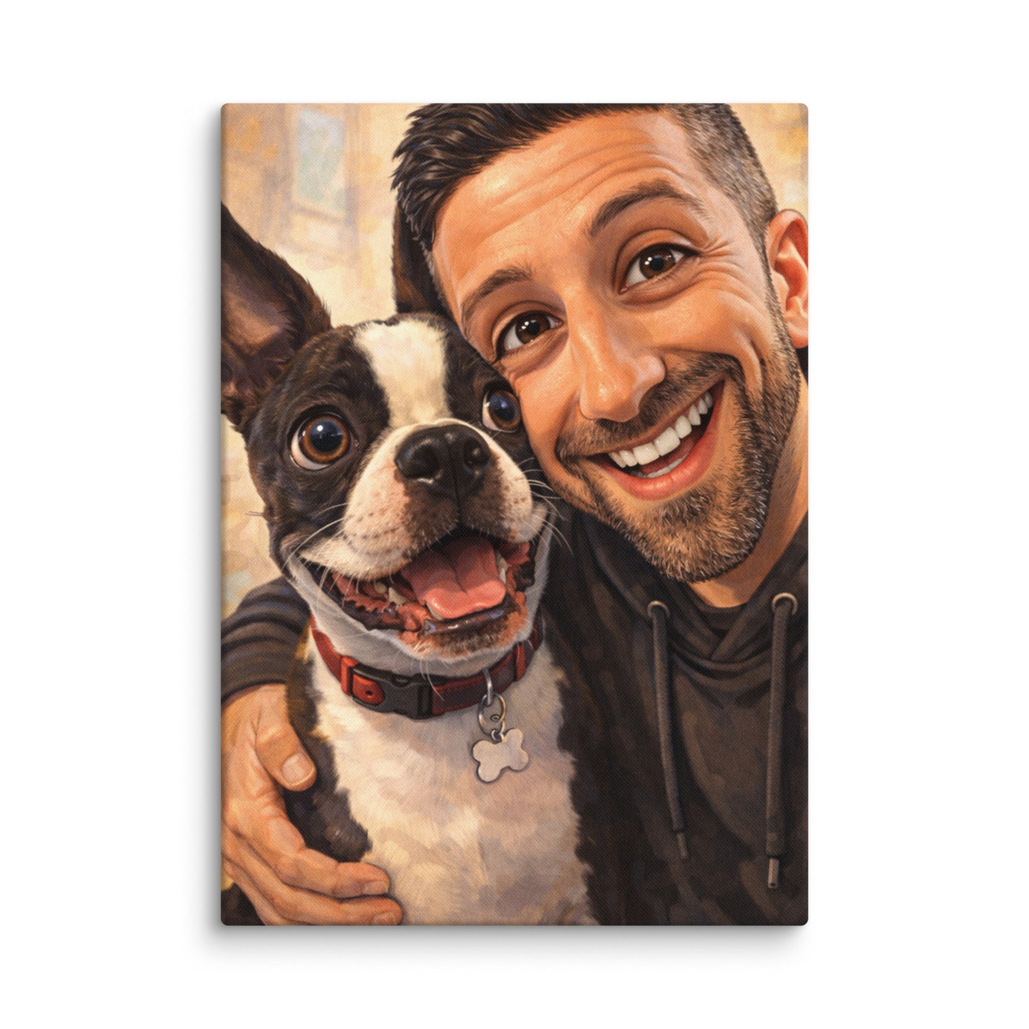 Custom Caricature Dog And Owner Portrait Canvas . 20″×28″