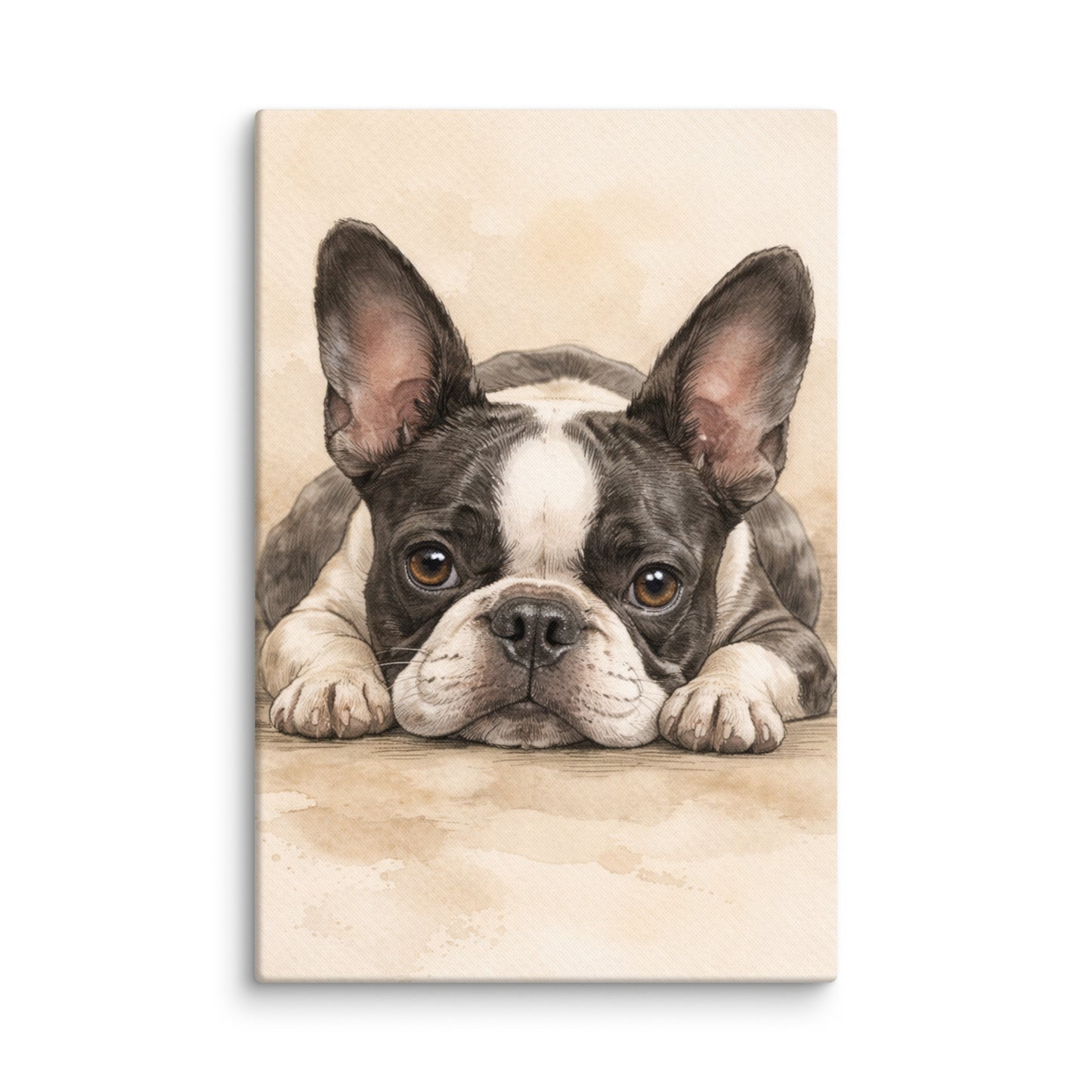 Watercolor Boston Terrier Dog Art Print Canvas . 20″×30″