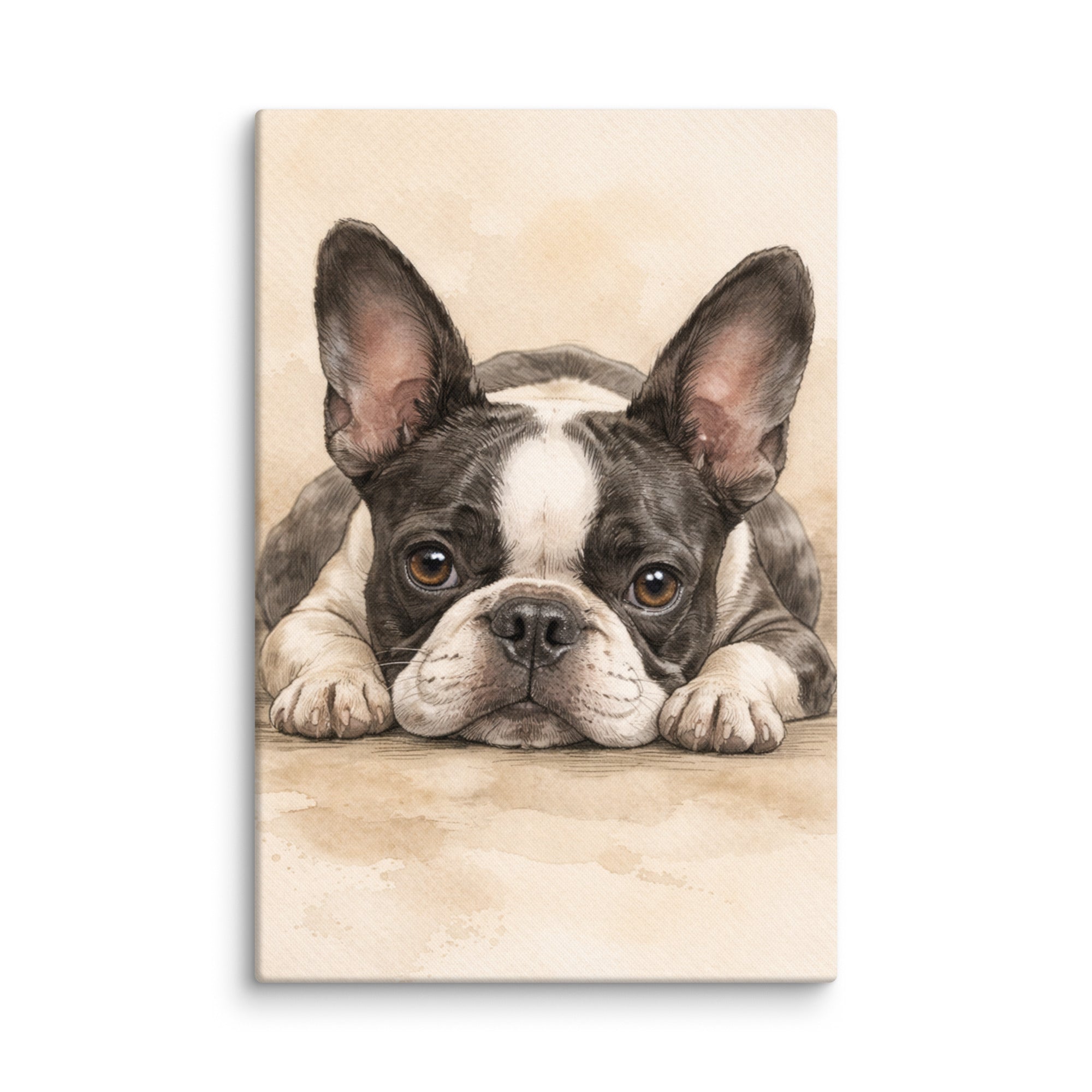 Watercolor Boston Terrier Dog Art Print Canvas . 20″×30″