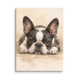 Watercolor Boston Terrier Dog Art Print Canvas . 24″×32″