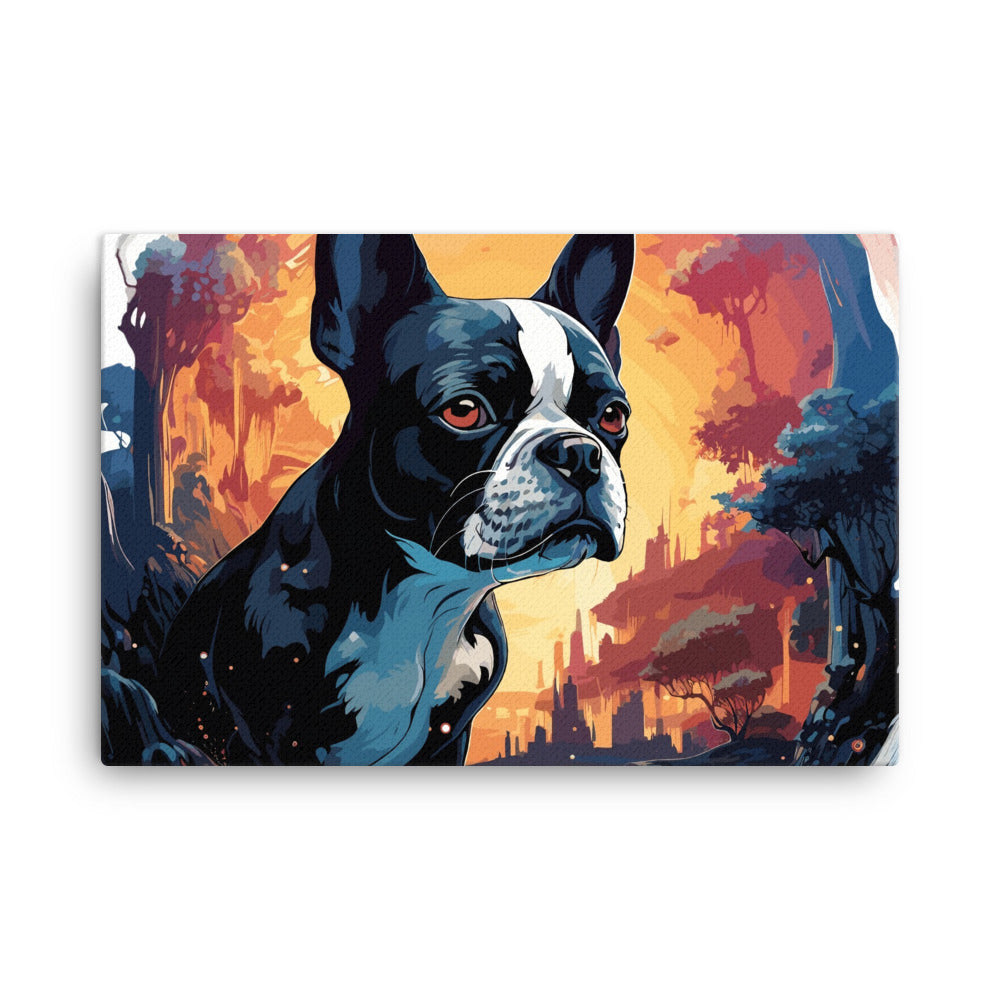 Artistic Representation Of A Boston Terrier In A Surreal Place Canvas