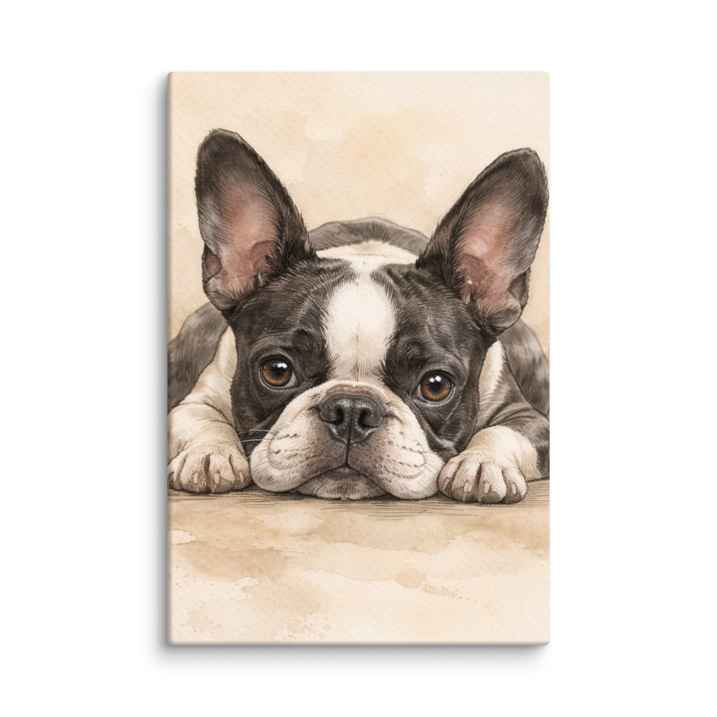 Watercolor Boston Terrier Dog Art Print Canvas . 24″×36″