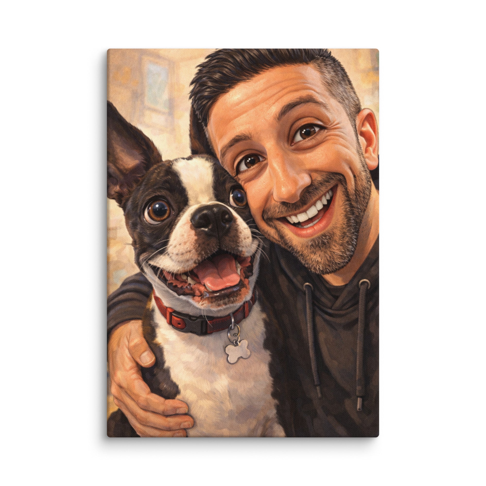 Custom Caricature Dog And Owner Portrait Canvas . 28″×40″