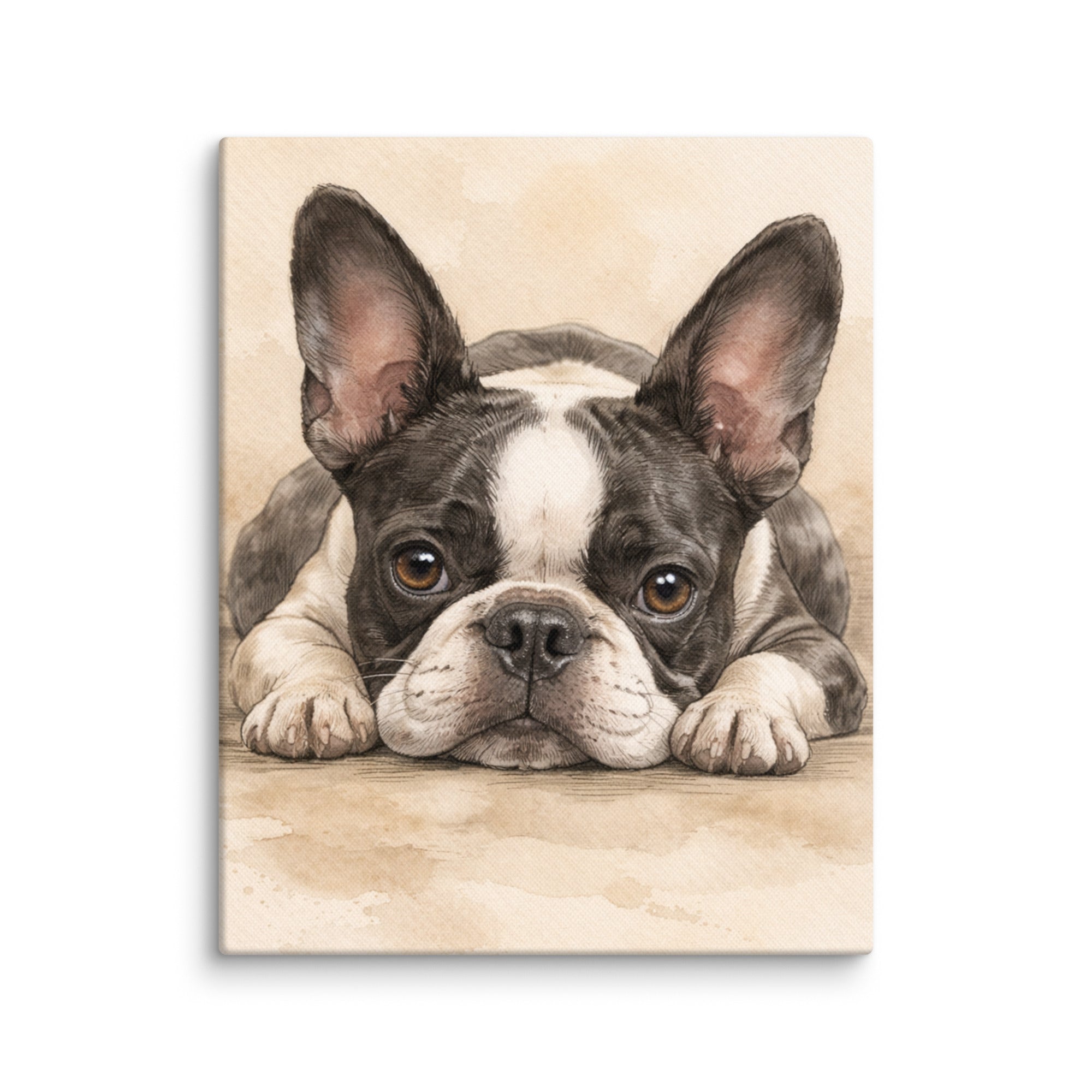 Watercolor Boston Terrier Dog Art Print Canvas . 8″×10″