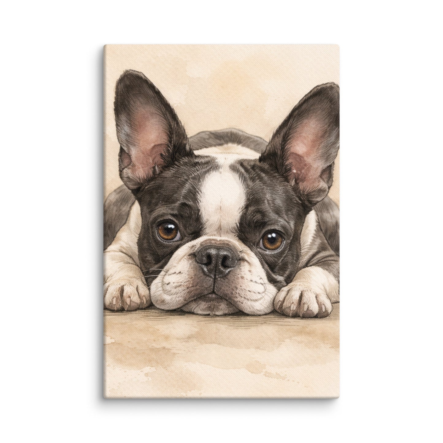 Watercolor Boston Terrier Dog Art Print Canvas . 8″×12″
