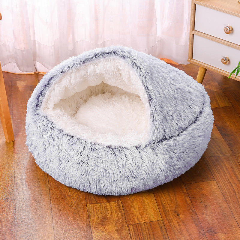 Warm Plush Semi Enclosed Dog Cave Bed