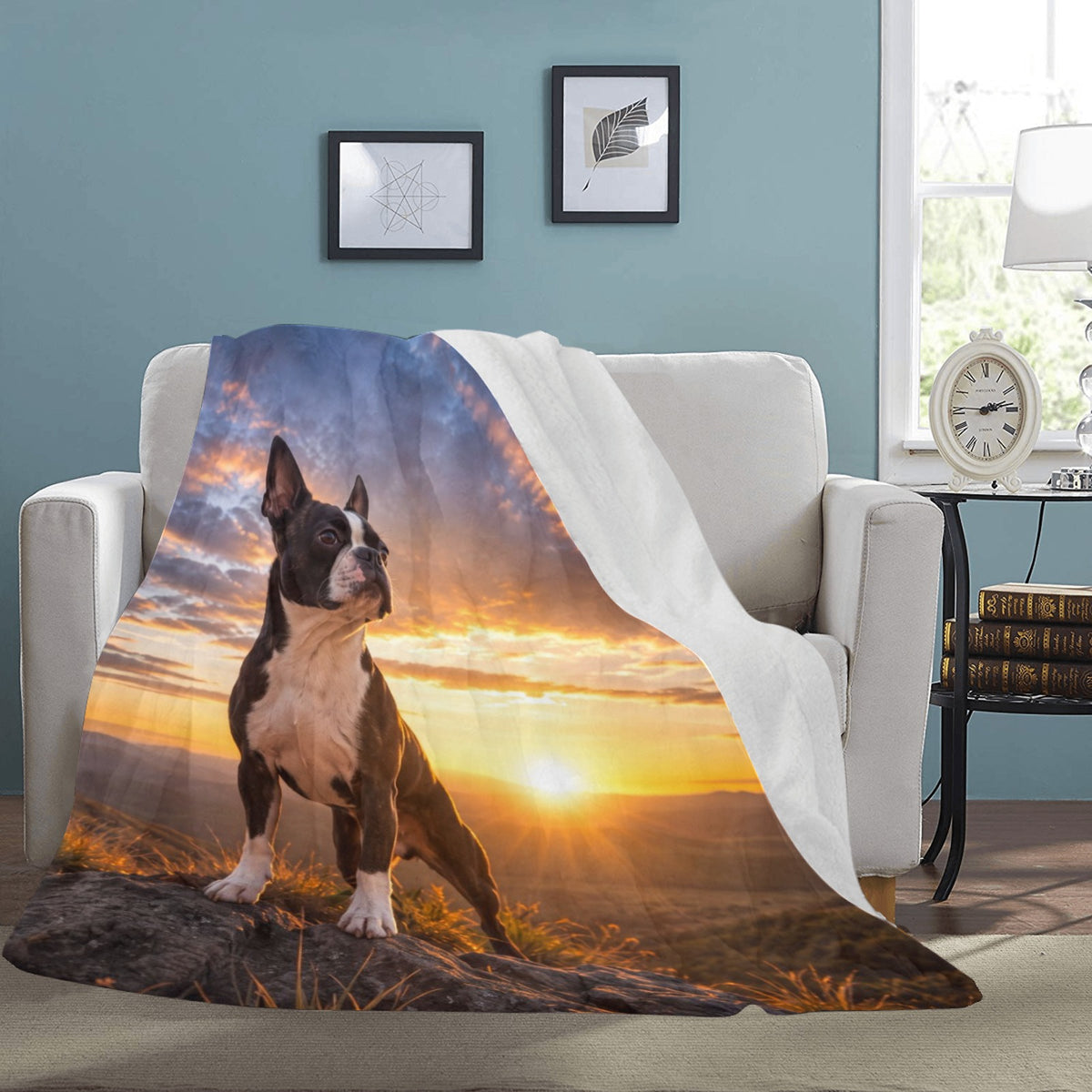 The Sunset Guardian - Boston Terrier - Ultra-Soft Micro Fleece Blanket