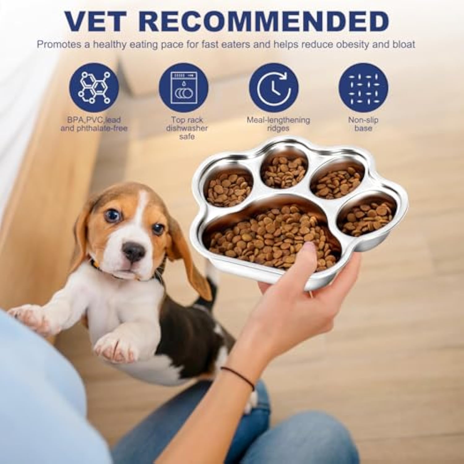 Slow Feeder Stainless Steel Dog Paw Print Shaped Bowl For Fast Eater .