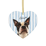 Custom Striped Dog Portrait Ceramic Ornament - Watercolor Art Using Photo(s) And Name(s) . Heart