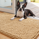 Chenille Non-Slip Absorbent Pet Mat – Soft Long-Pile Dog Floor Mat . Beige