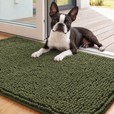 Chenille Non-Slip Absorbent Pet Mat – Soft Long-Pile Dog Floor Mat . Oily Green