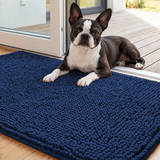 Chenille Non-Slip Absorbent Pet Mat – Soft Long-Pile Dog Floor Mat . Navy Blue