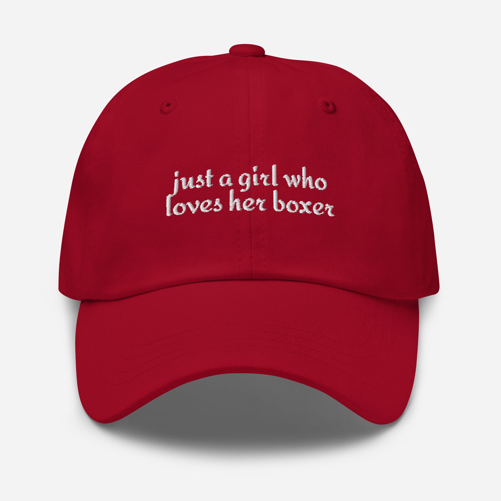 Just A Girl Who Loves Her Boxer Dad Hat . Cranberry
