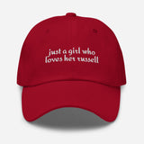 Just A Girl Who Loves Her Jack Russell Terrier Dad Hat . Cranberry