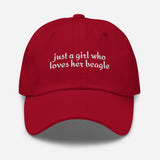 Just A Girl Who Loves Her Beagle Dad Hat . Cranberry