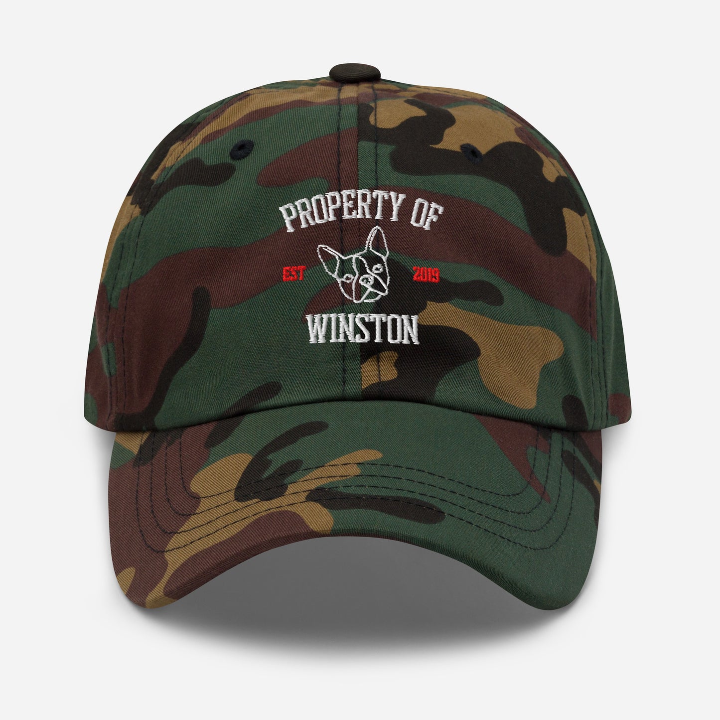 Property Of My Dog Custom Embroidered Dad Hat . Green Camo