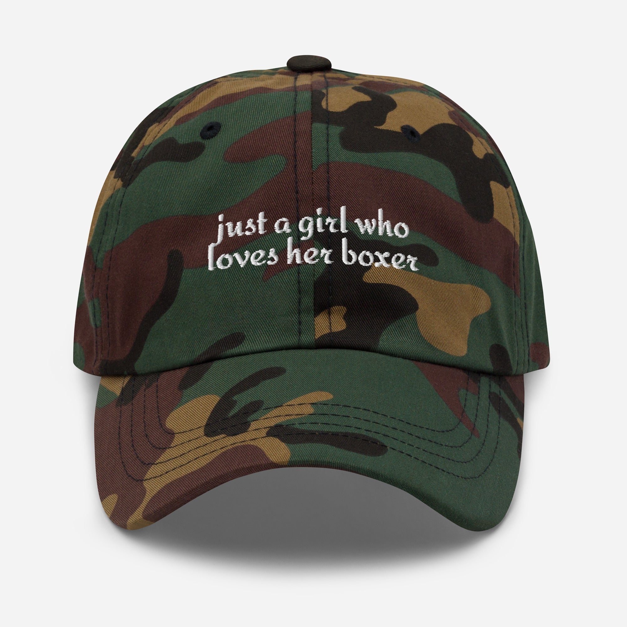 Just A Girl Who Loves Her Boxer Dad Hat . Green Camo