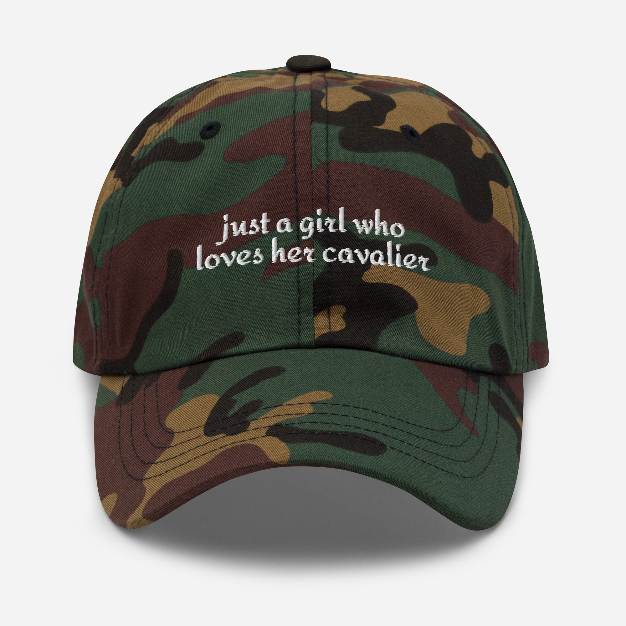 Just A Girl Who Loves Her Cavalier King Charles Spaniel Dad Hat . Green Camo