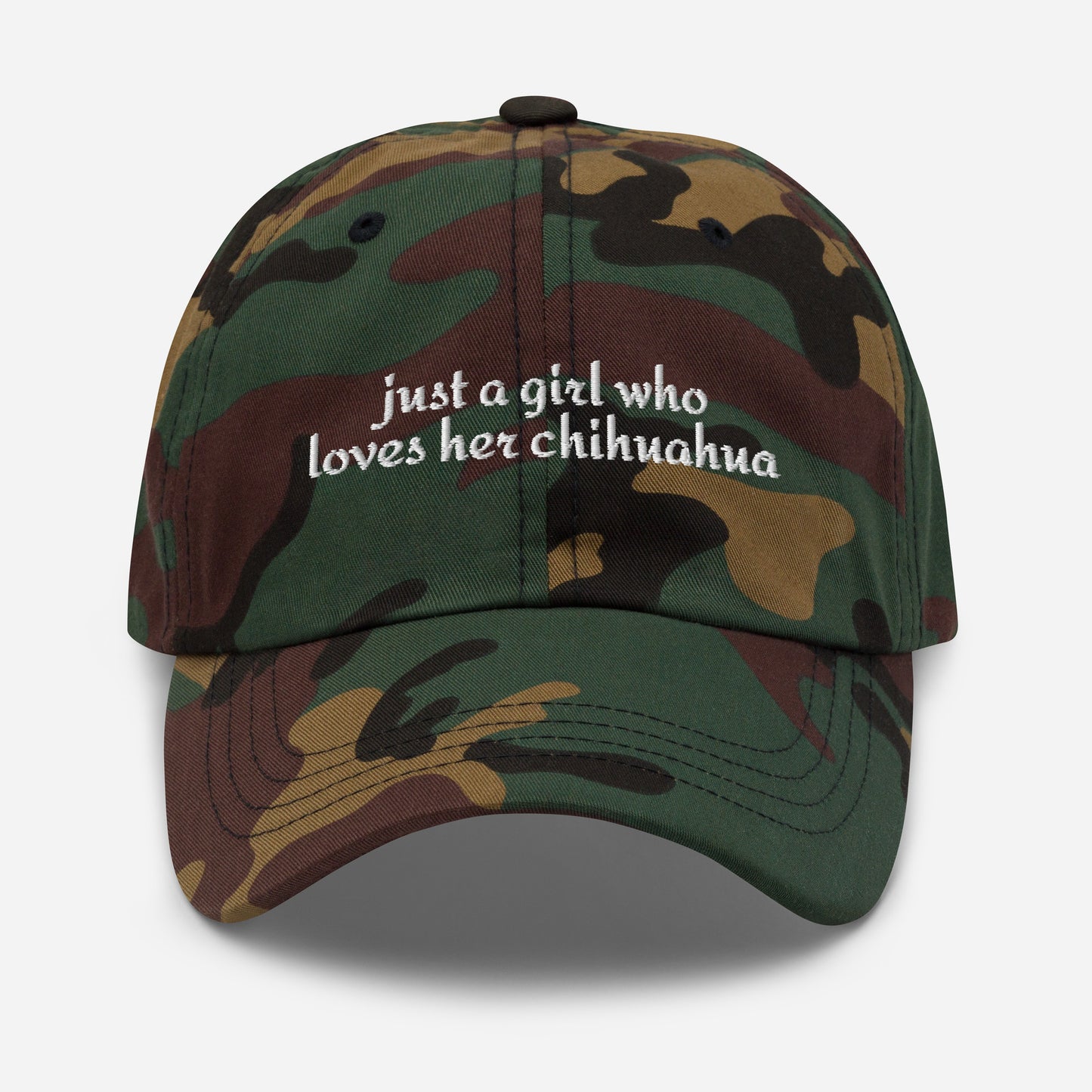 Just A Girl Who Loves Her Chihuahua Dad Hat . Green Camo