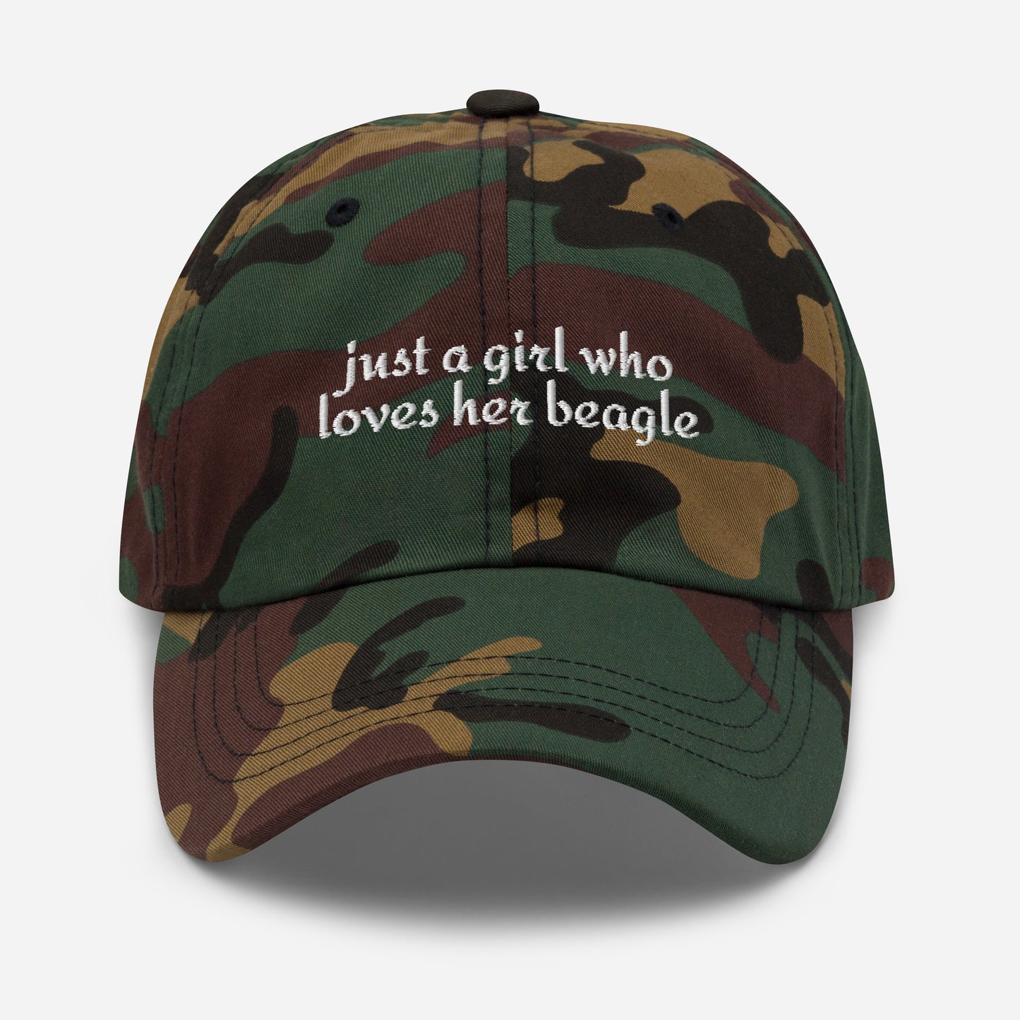 Just A Girl Who Loves Her Beagle Dad Hat . Green Camo