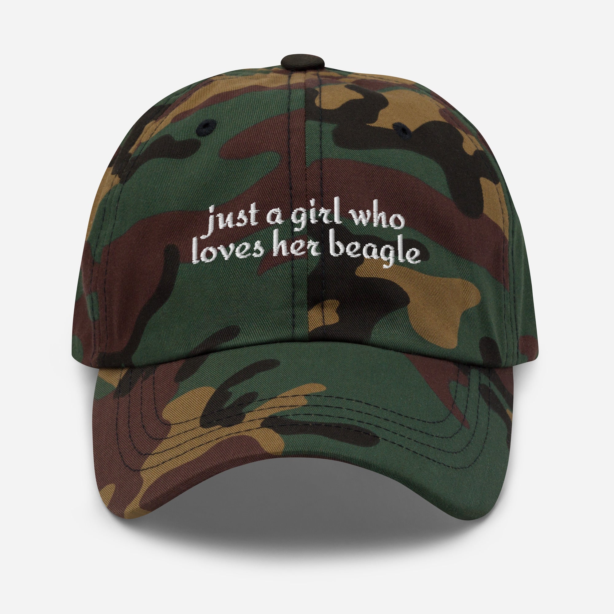 Just A Girl Who Loves Her Beagle Dad Hat . Green Camo