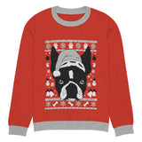 Ugly Christmas Boston Terrier Knitted Crew Neck Sweater - Red and Gray