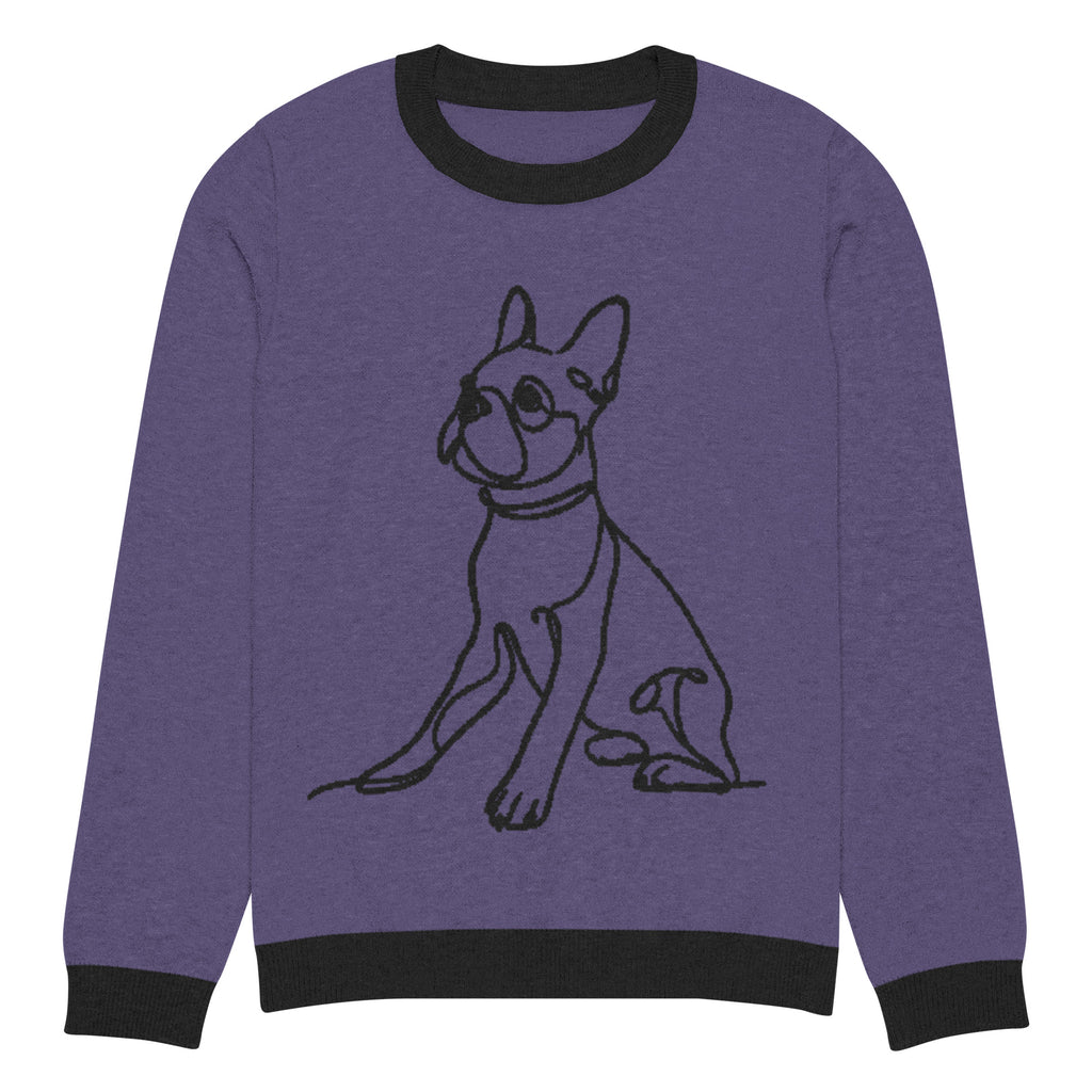 Line Drawn Boston Terrier Dog Knitted Crew Neck Sweater