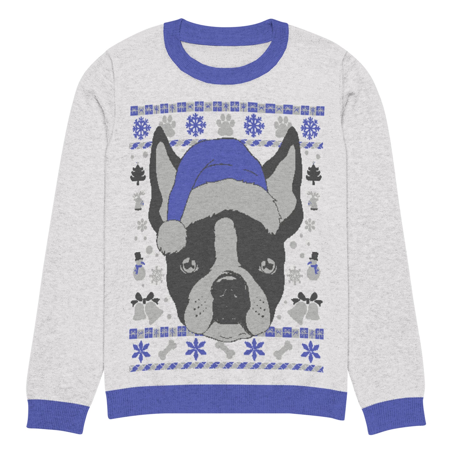 Ugly Christmas Boston Terrier Knitted Crew Neck Sweater