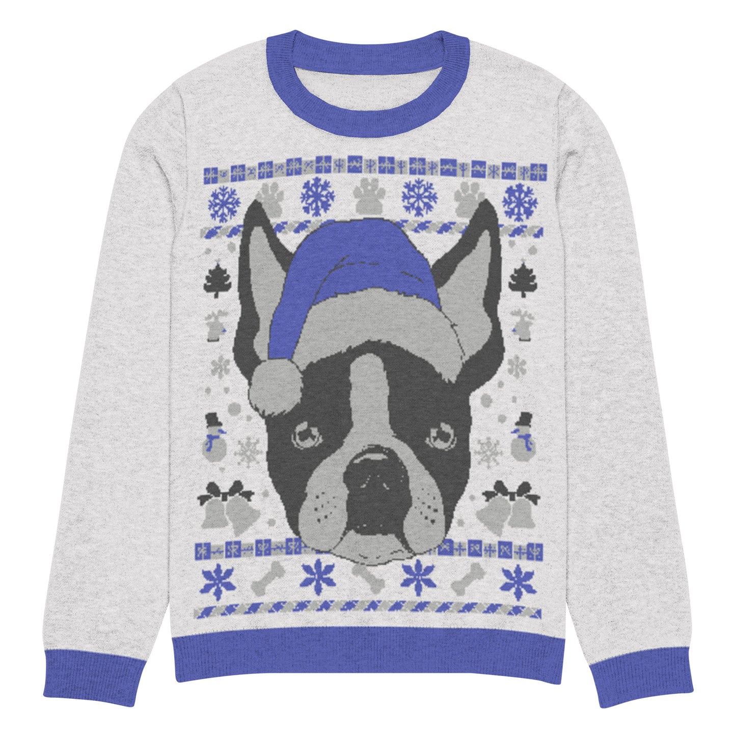 Ugly Christmas Boston Terrier Knitted Crew Neck Sweater