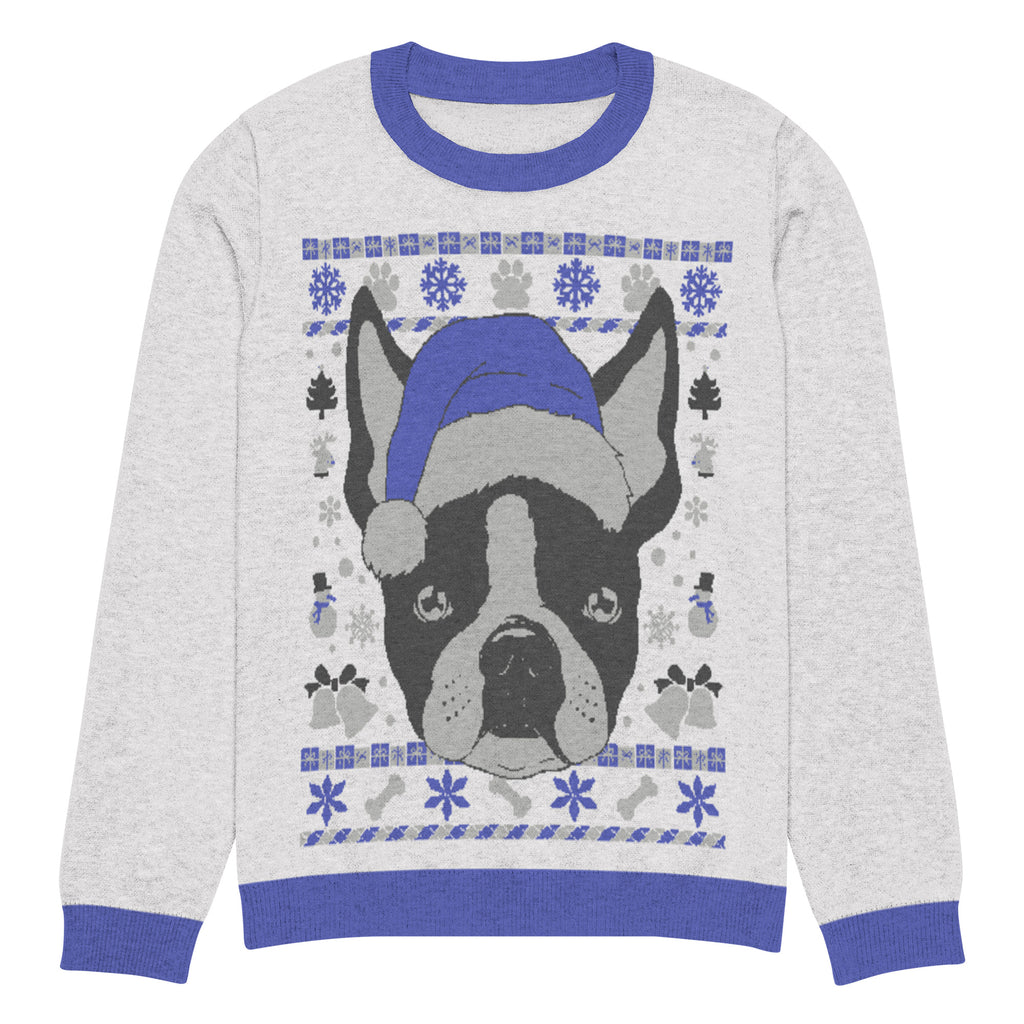 Ugly Christmas Boston Terrier Knitted Crew Neck Sweater