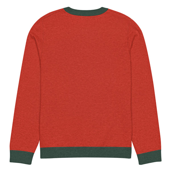 Ugly Christmas Boston Terrier Knitted Crew Neck Sweater - Red and Pine