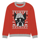 Ugly Christmas Boston Terrier Knitted Crew Neck Sweater - Red and Gray