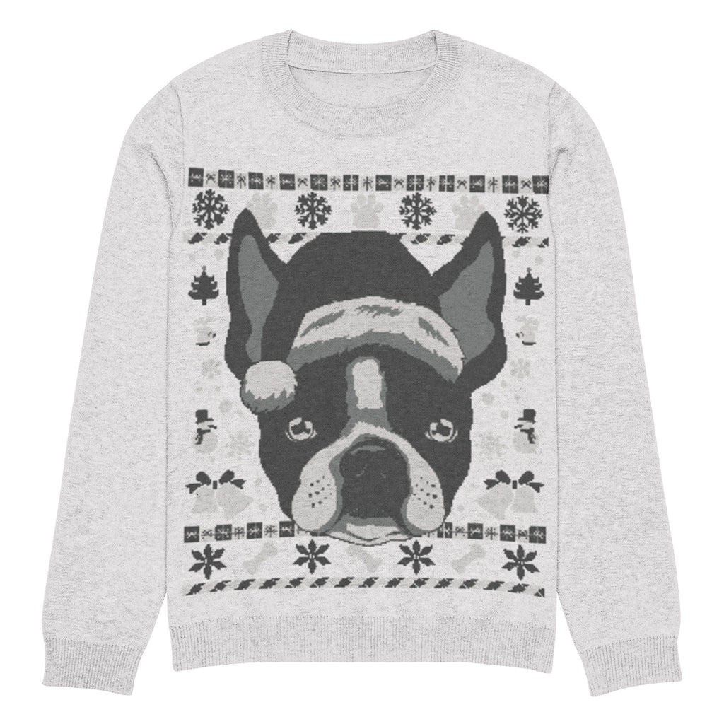 Ugly Christmas Boston Terrier Knitted Crew Neck Sweater - Gray