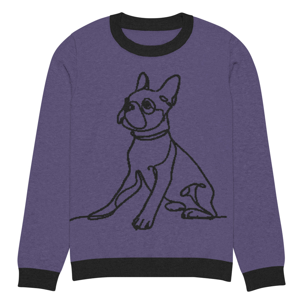 Line Drawn Boston Terrier Dog Knitted Crew Neck Sweater