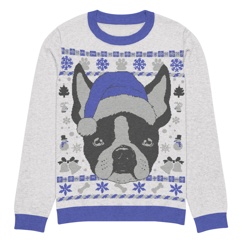 Ugly Christmas Boston Terrier Knitted Crew Neck Sweater