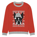 Ugly Christmas Boston Terrier Knitted Crew Neck Sweater - Red and Gray