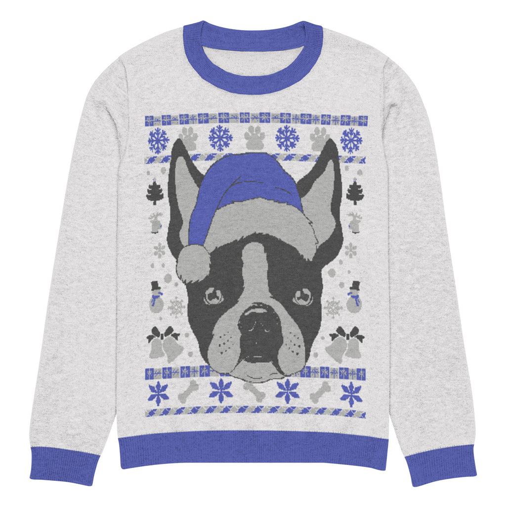 Ugly Christmas Boston Terrier Knitted Crew Neck Sweater