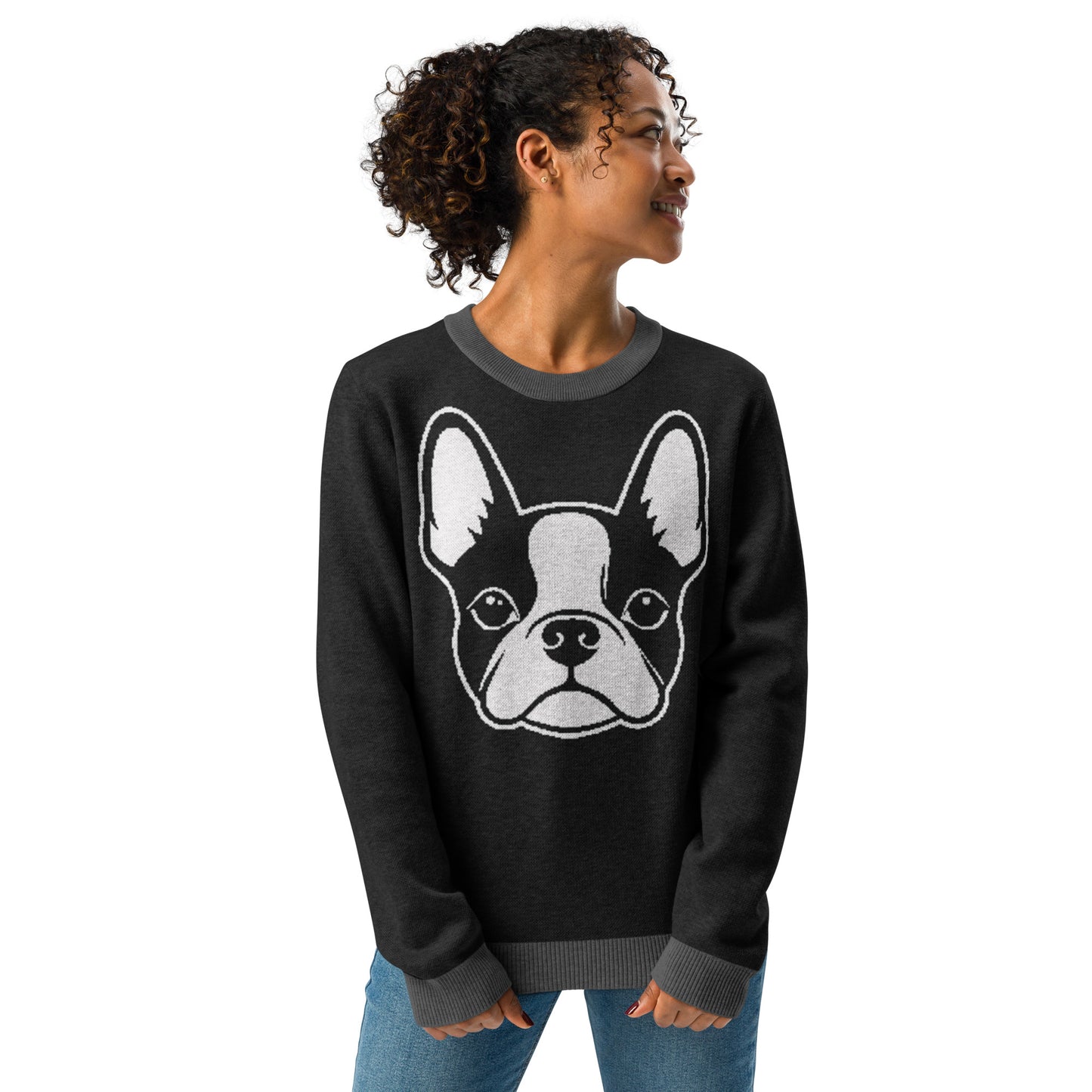 Bostie Face Knitted Crew Neck Sweater