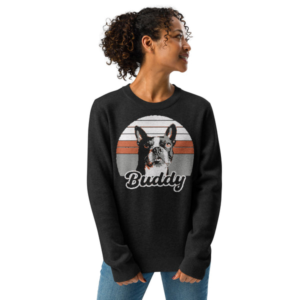 Custom Dog Sunset Vintage Retro Style Knitted crew neck sweater