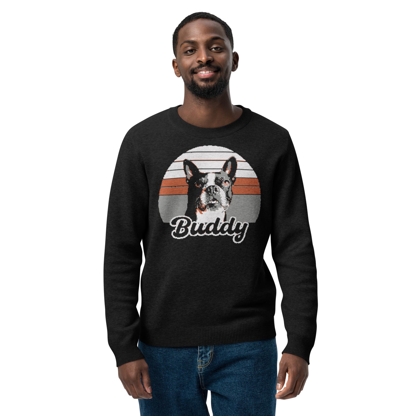 Custom Dog Sunset Vintage Retro Style Knitted crew neck sweater