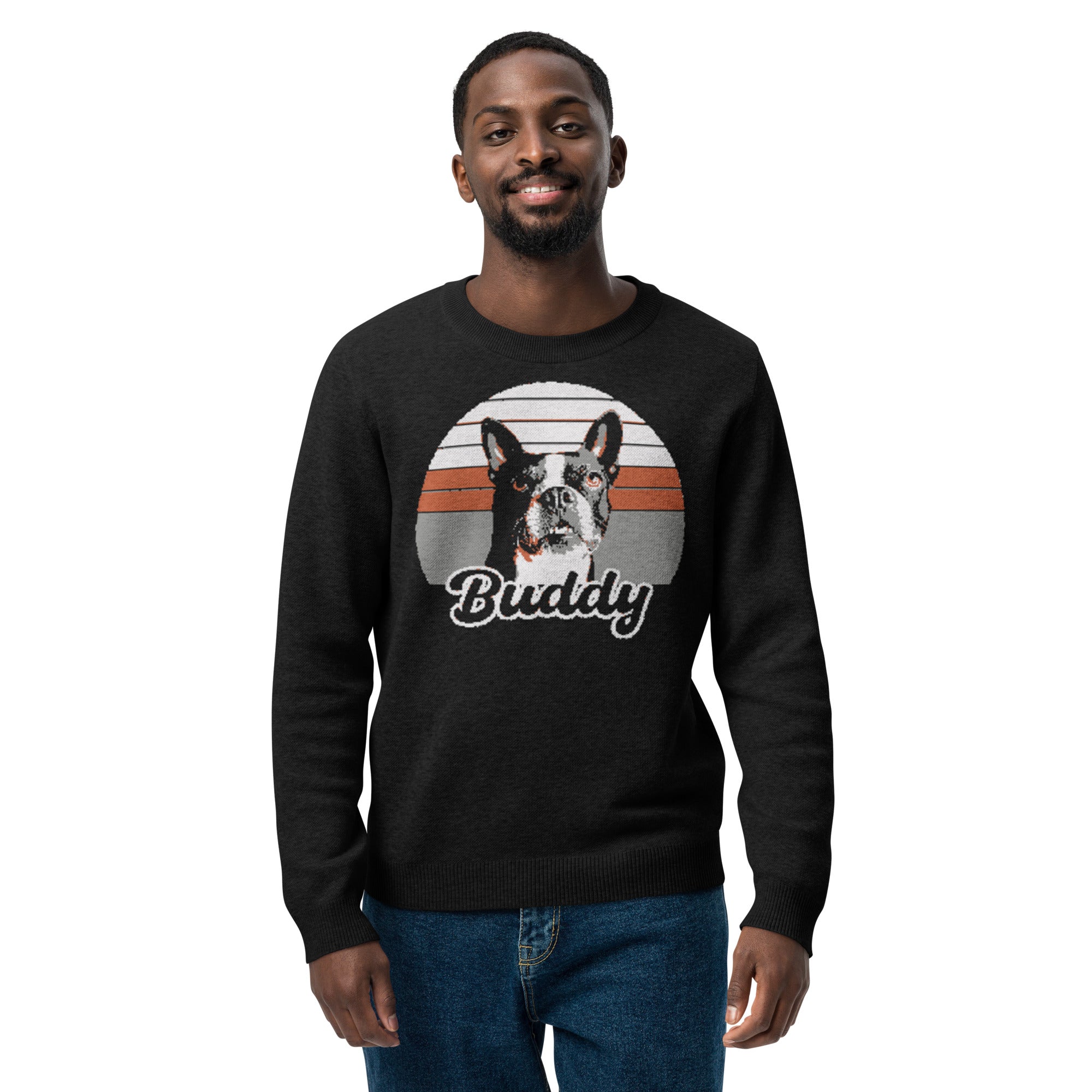 Custom Dog Sunset Vintage Retro Style Knitted crew neck sweater