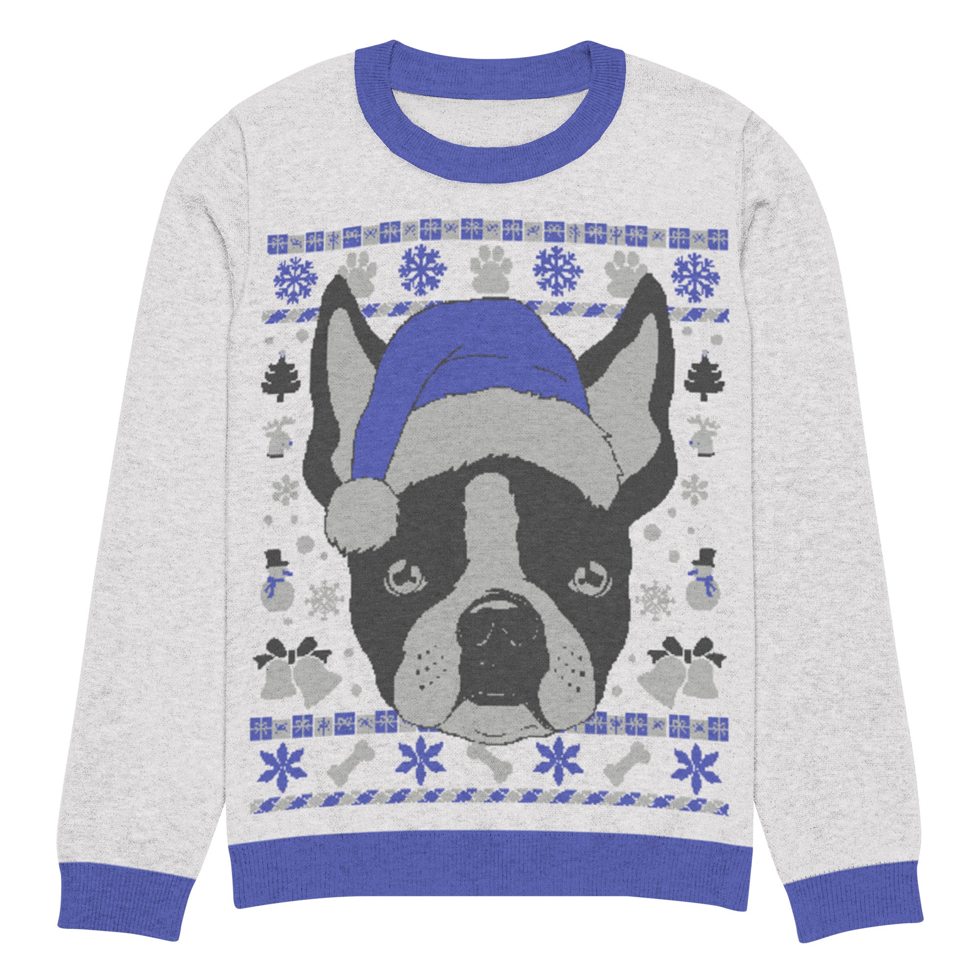 Ugly Christmas Boston Terrier Knitted Crew Neck Sweater