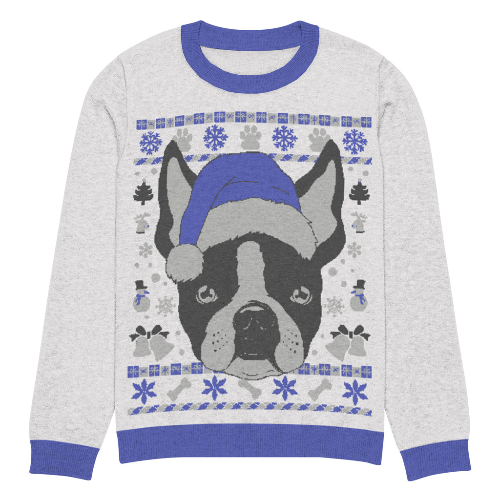 Ugly Christmas Boston Terrier Knitted Crew Neck Sweater