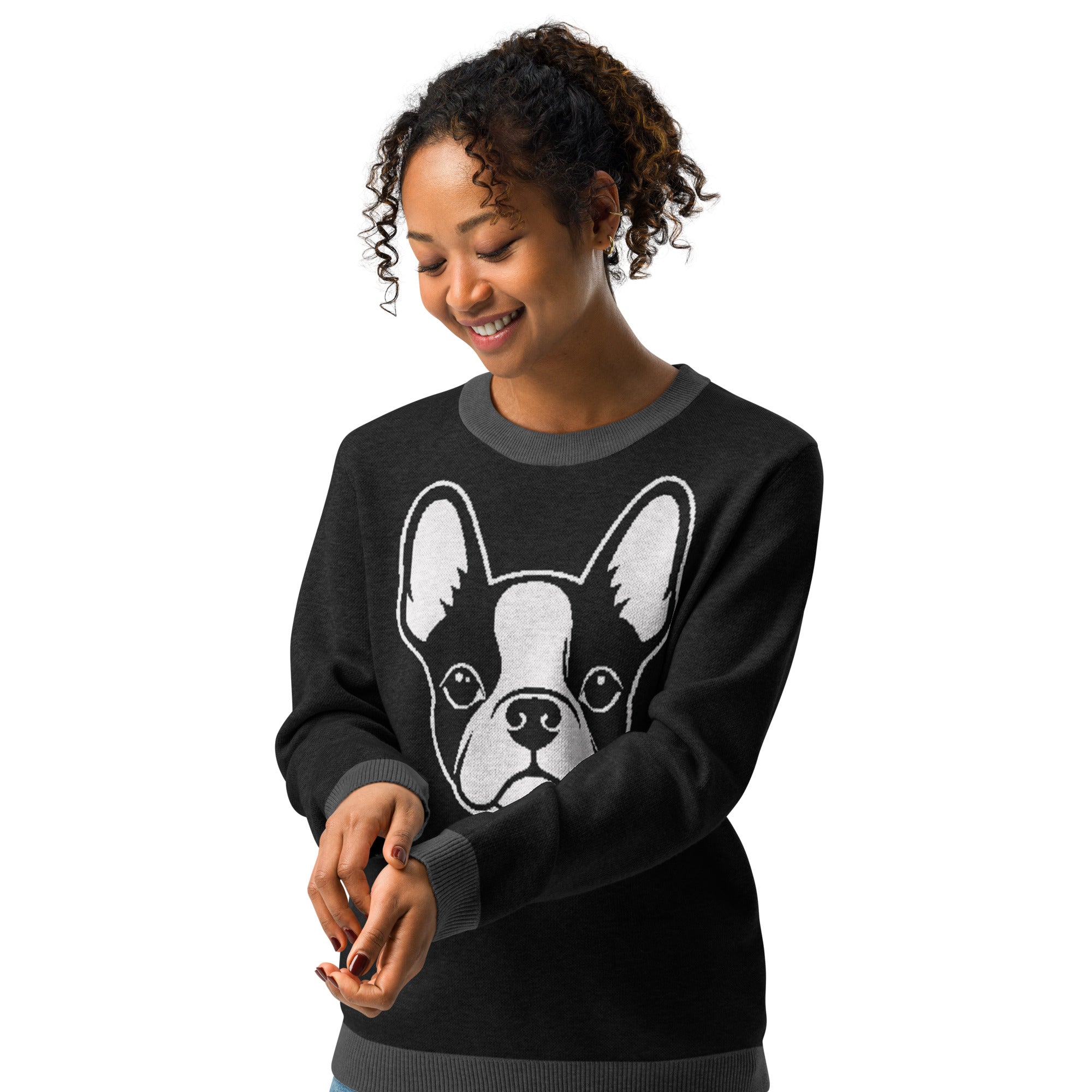 Bostie Face Knitted Crew Neck Sweater
