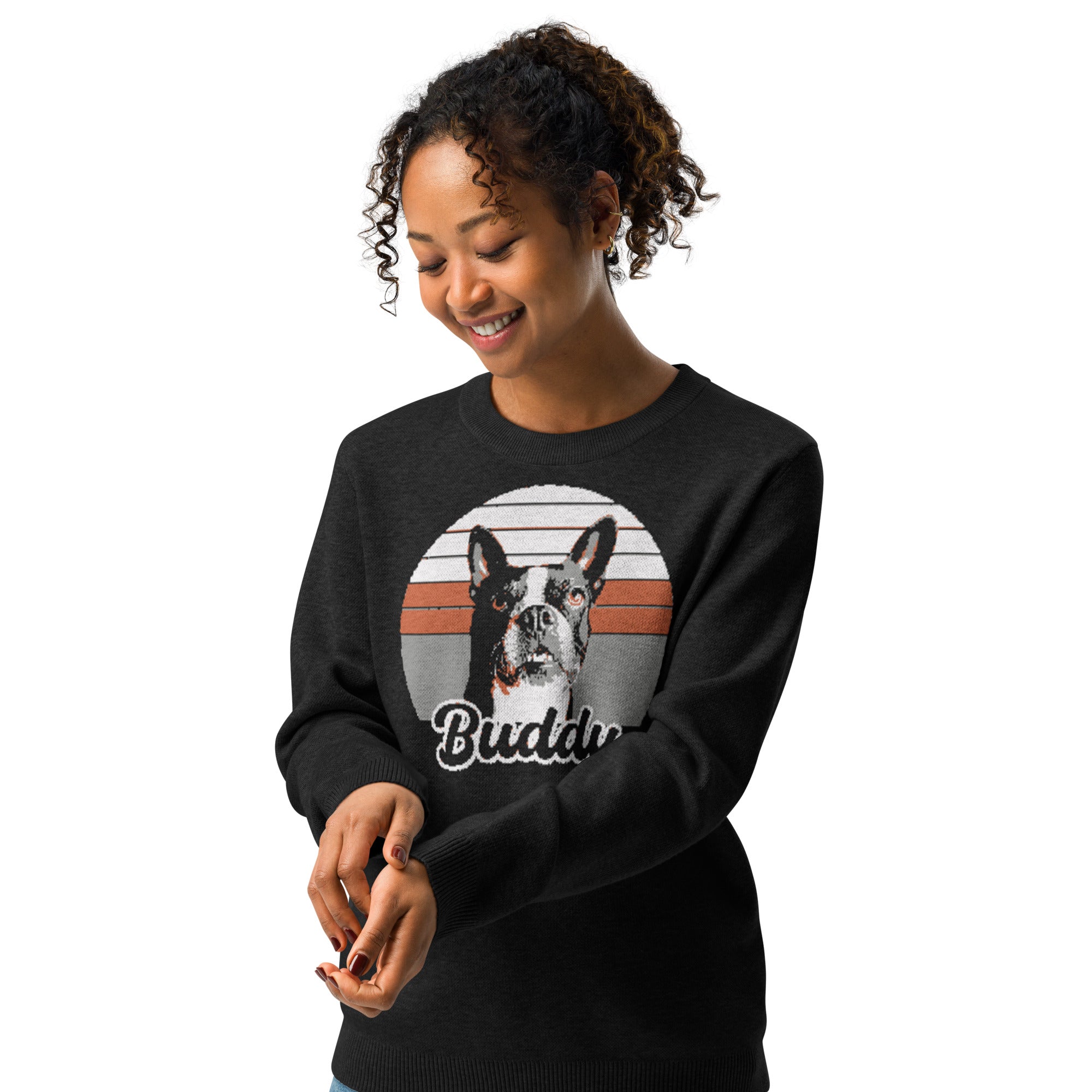 Custom Dog Sunset Vintage Retro Style Knitted crew neck sweater