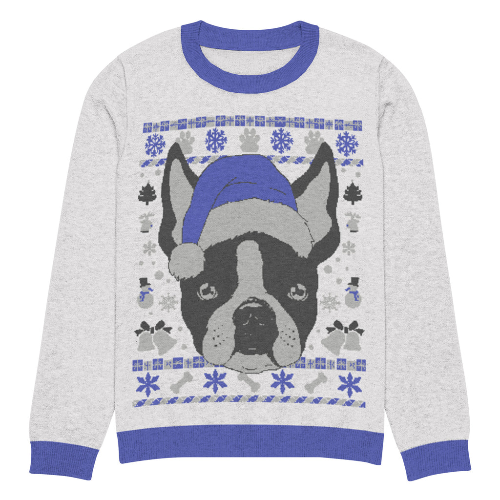 Ugly Christmas Boston Terrier Knitted Crew Neck Sweater