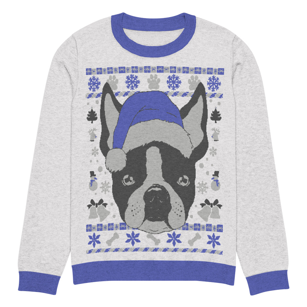 Ugly Christmas Boston Terrier Knitted Crew Neck Sweater